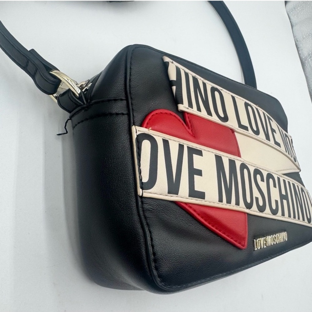 Love Moschino Black Crossbody with Red Heart and White Logo Straps - Picture 3 of 9